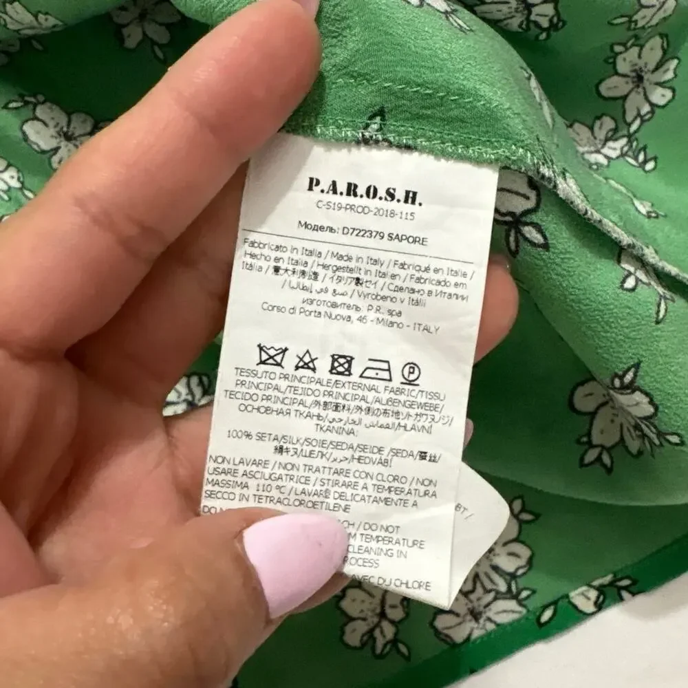 P.A.R.O.S.H. Women’s Large 100 % Silk Floral Midi Dress Cottagecore Garden Party